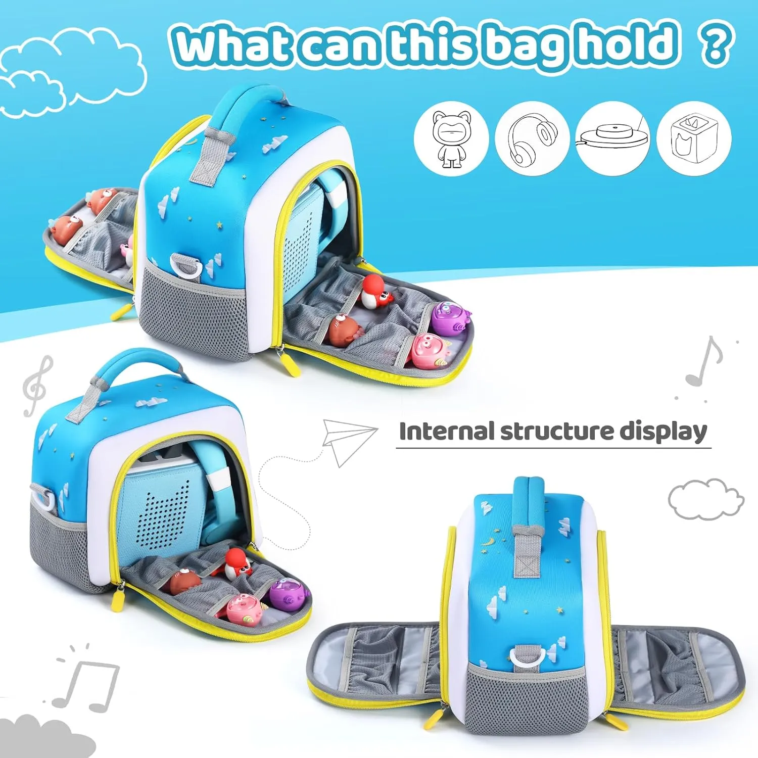 Carrying Bag Compatible with Toniebox Starter Set and Tonies Figurines, Kids Toys Storage Case with Handle and Shoulder Strap for Tonies Box, Detachable Bag for Toniebox Accessories