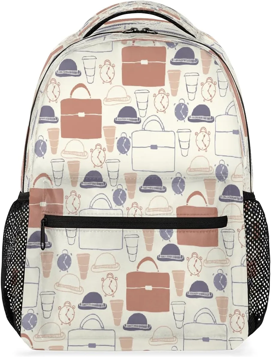 Cartoon Bag Backpack, Alarm Clock Pattern Backpacks Shoulder Bag Lightweight Casual Travel Laptop Daypack Bag for Women Men