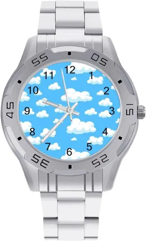 Cartoon Cloud Sky Simple Stainless Steel Band Business Watch Dress Wrist Unique Luxury Work Casual Waterproof Watches
