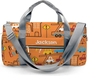 Cartoon Truck Cars Personalized Duffel Bag with Name Custom Weekend Bag with Shoe Compartmen for Boys Girls Sports Gym Swim Bag Travel Bag