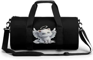 Cat Angel Wings Gym Bag Cylindrical Sports Bag Travel Duffel Bag with Shoulder Strap