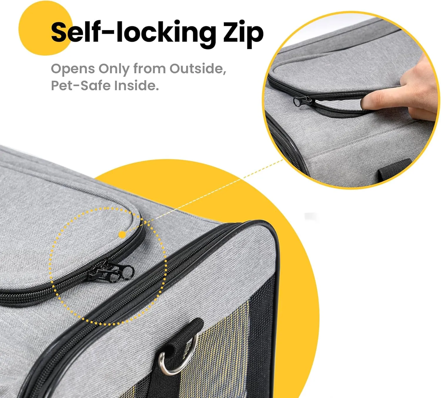 Cat Carrier Airline Approved, Soft-Sided Dog Carrier with Inner Safety Leash, Pet Transport Carrier for Small-Medium Cats Puppies up to 15 Lbs, Collapsible Travel Kitten Carrier Bag -Gray M