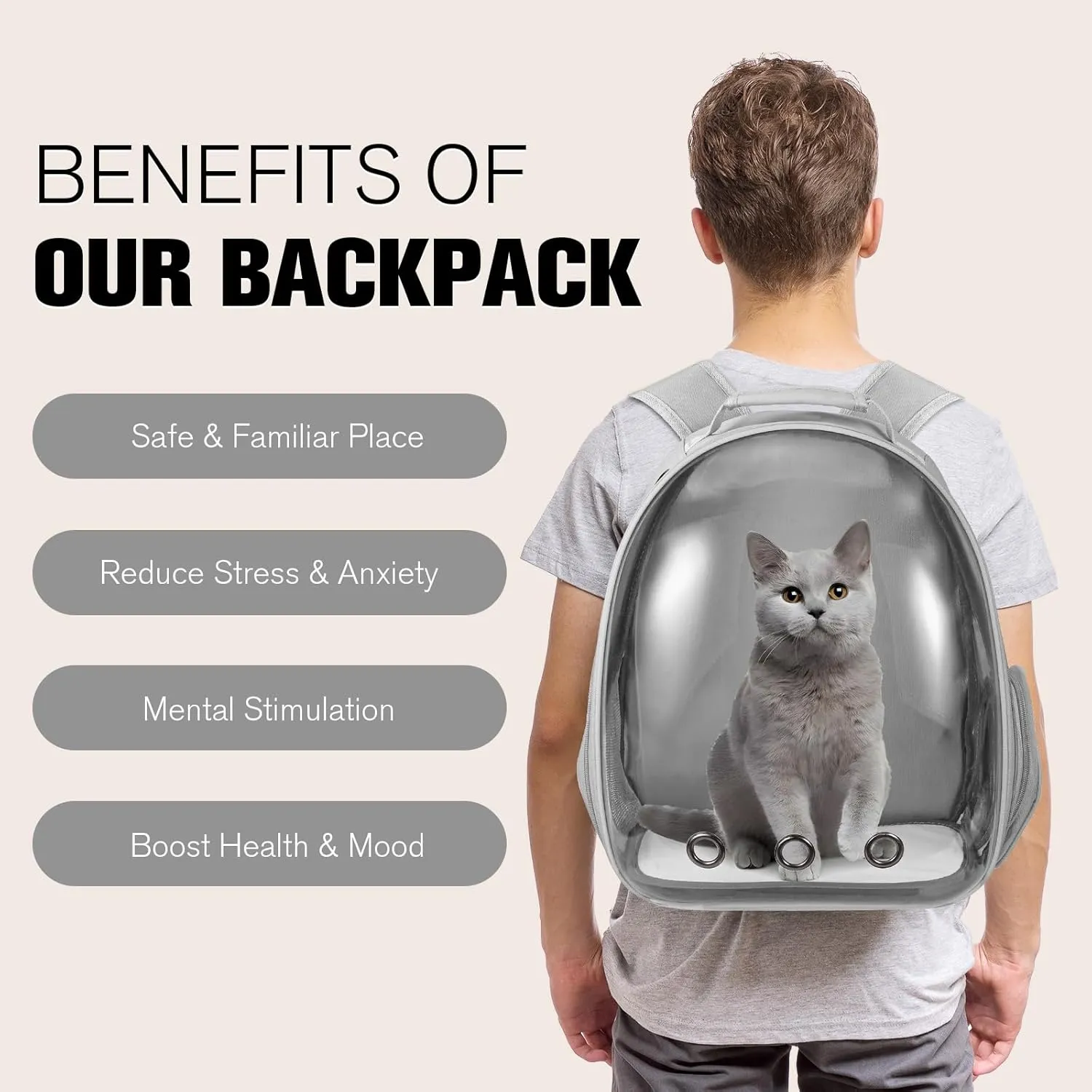 Cat Carrier Backpack, Pet Carrier Backpack Front Pack for Small Medium Cat Puppy Dog Carrier Backpack Bag Space Capsule, Airline-Approved Pet Carrier for Travel Hiking Walking Camping (Grey)