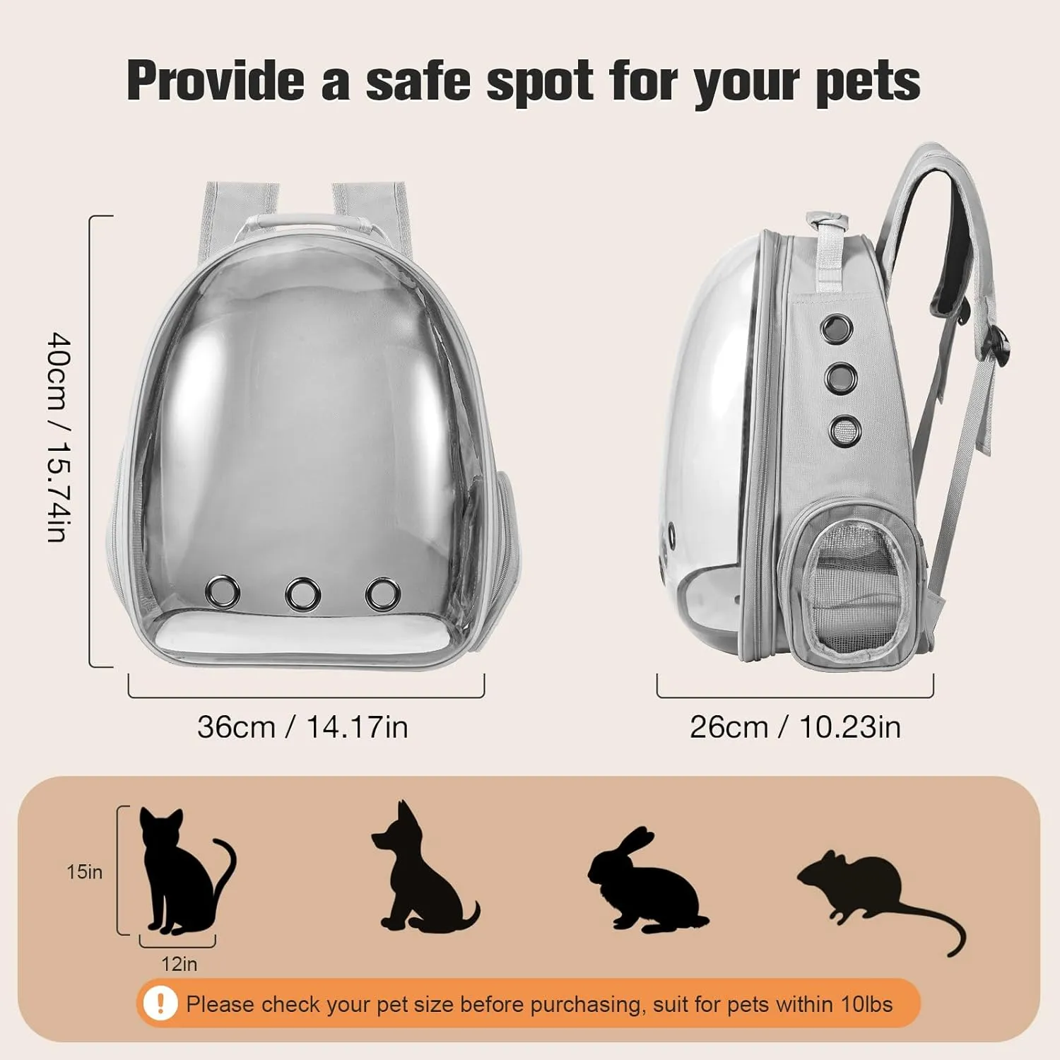 Cat Carrier Backpack, Pet Carrier Backpack Front Pack for Small Medium Cat Puppy Dog Carrier Backpack Bag Space Capsule, Airline-Approved Pet Carrier for Travel Hiking Walking Camping (Grey)