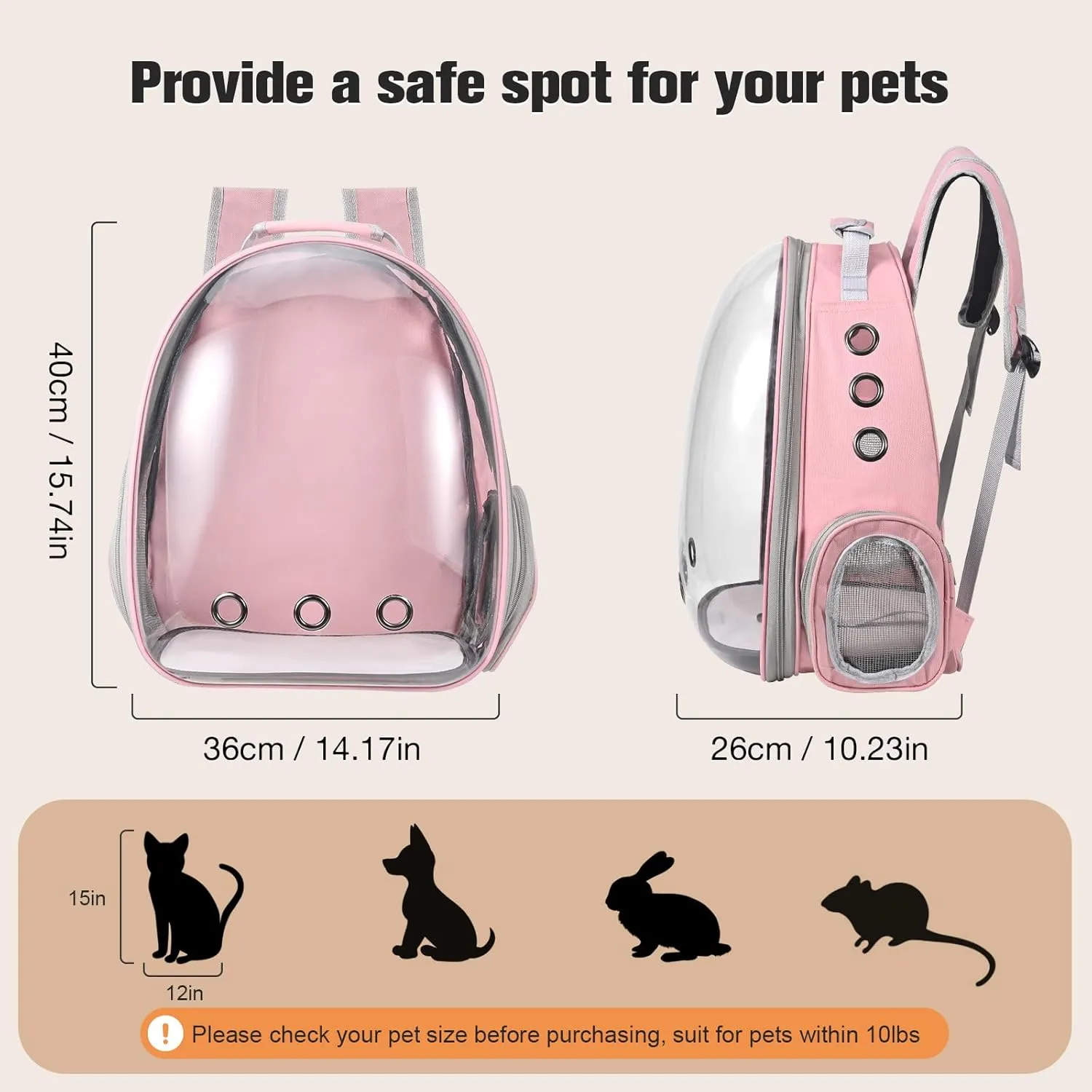 Cat Carrier Backpack, Pet Carrier Backpack Front Pack for Small Medium Cat Puppy Dog Carrier Backpack Bag Space Capsule, Airline-Approved Pet Carrier for Travel Hiking Walking Camping (Pink)