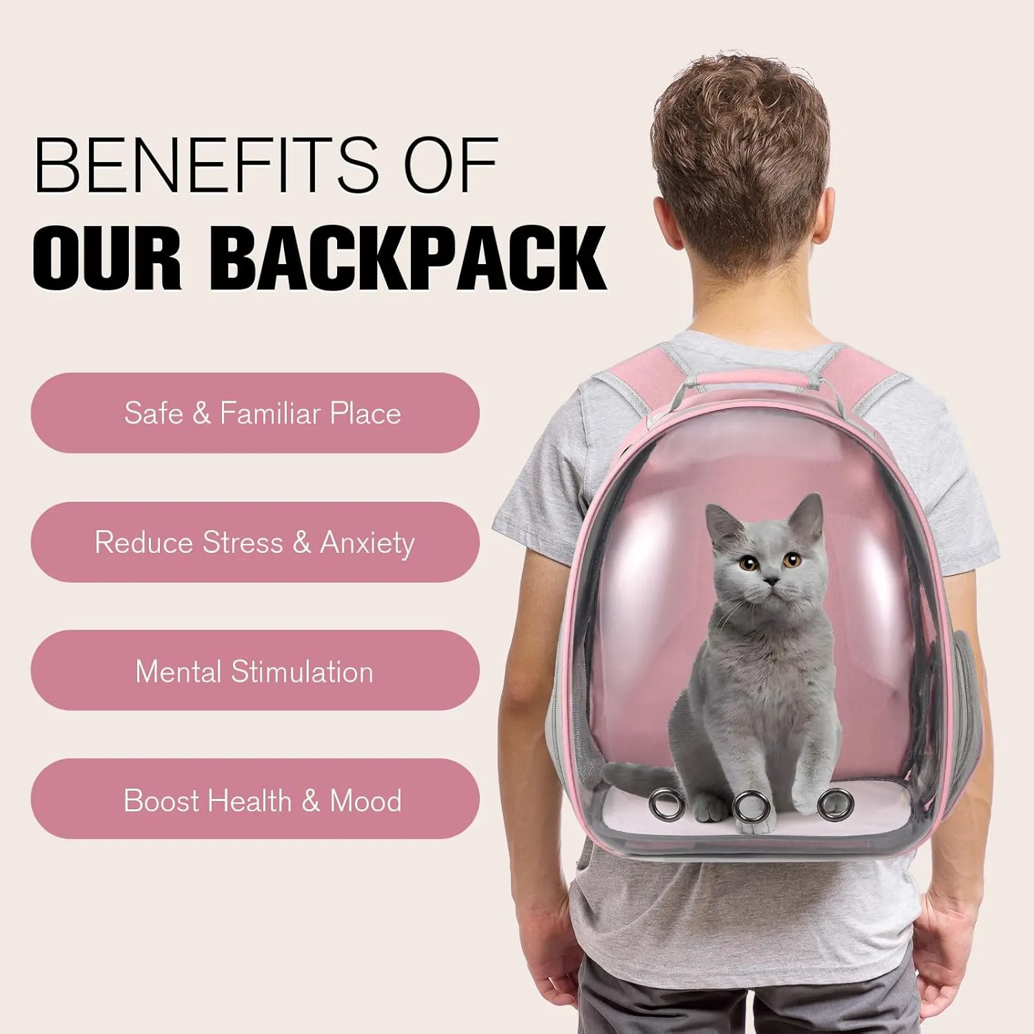 Cat Carrier Backpack, Pet Carrier Backpack Front Pack for Small Medium Cat Puppy Dog Carrier Backpack Bag Space Capsule, Airline-Approved Pet Carrier for Travel Hiking Walking Camping (Pink)