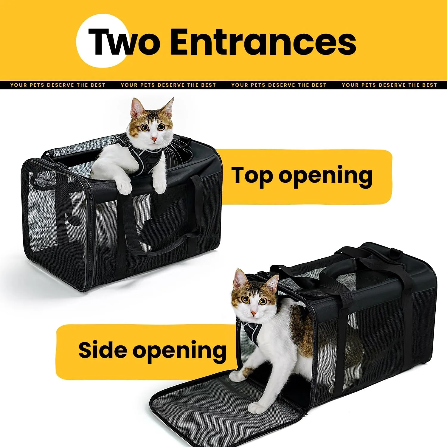 Cat Carrier Bag,Soft-Sided Pet Carriers for Dogs with 4-Sided Mesh,Airline Approved Cat Transport Carrier for Small&Medium Cats Kitten Puppy Up to 15Lb,Collapsible Cat Travel Carrier-M,Black