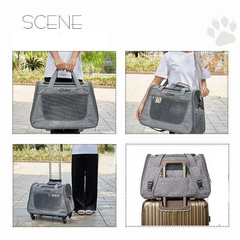 Cat Carrier With Wheels 2 Color Large Tote Trolley
