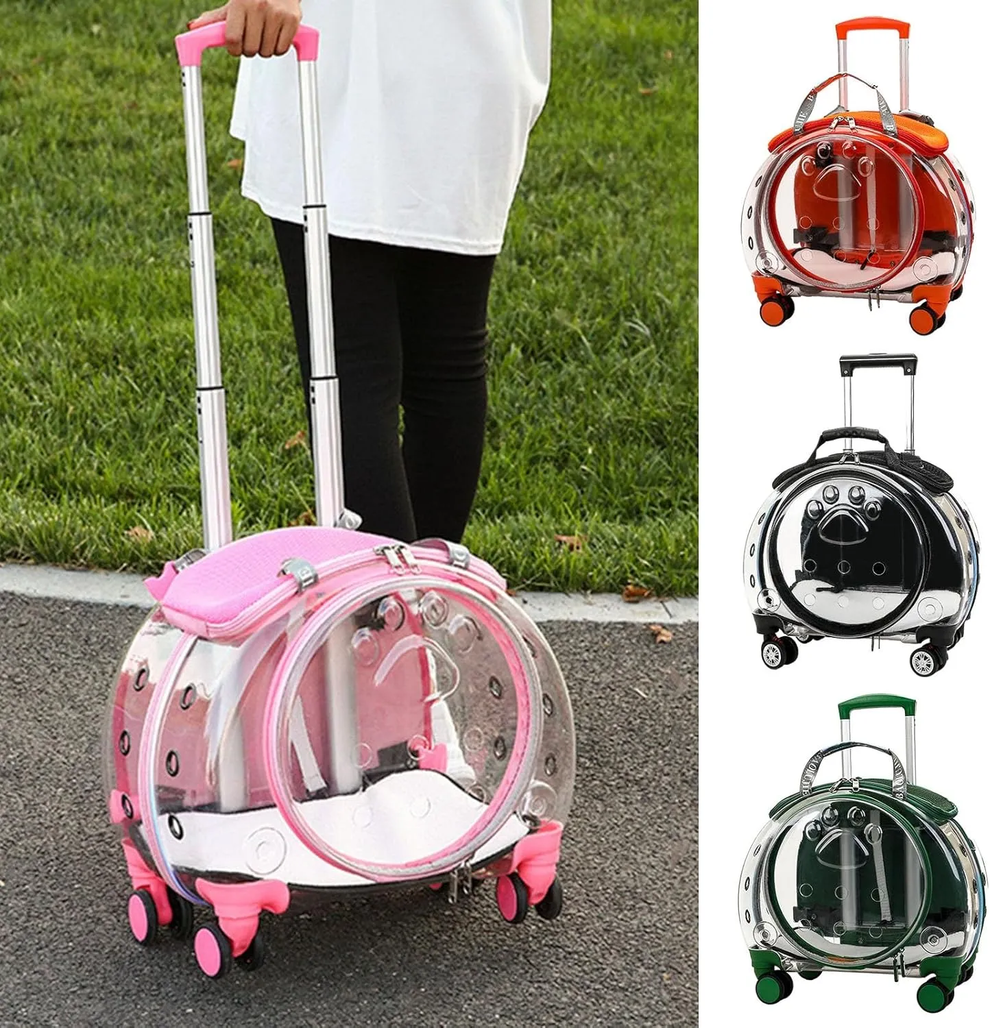 Cat Carrier with Wheels,Transparent Bubble Cat Carrier Pet Trolley Case Pet Backpack for Kitty Small Dog[Clear Ventilation Holes Silent Wheels] Pet Carrier for Hiking Travel Fast Arroval from USA Bla