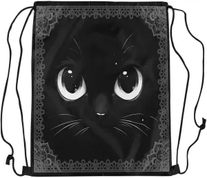 Cat Draw String Bag,Lovely Pet Kitten Animal Black Drawstring Backpack for Gym Sports,Exotic Gray Bohemian Mandala Floral Large Capacity Sackpack,Waterproof