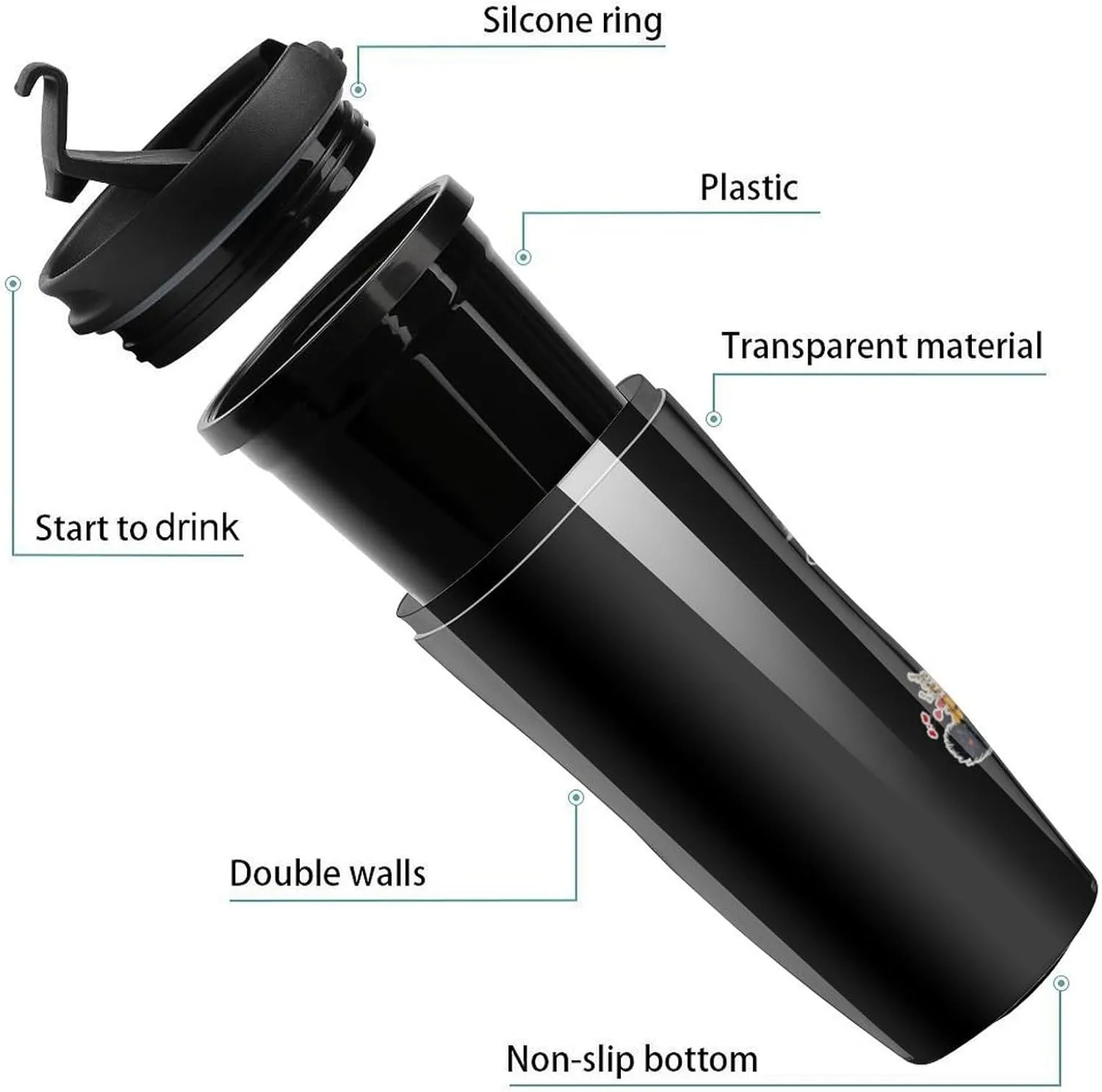 Cat Flowers Coffee Mug with Lid Portable Tumbler Water Bottle for Travel Business 350ml
