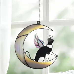 Cat Memorial Suncatcher, Cat Memorial Gifts for Loss of Cat, Angel Tuxedo Cat Sympathy Gift, Black Cat Suncatcher Gifts for Cat Lovers,Mom or Women,Cat Themed Gifts