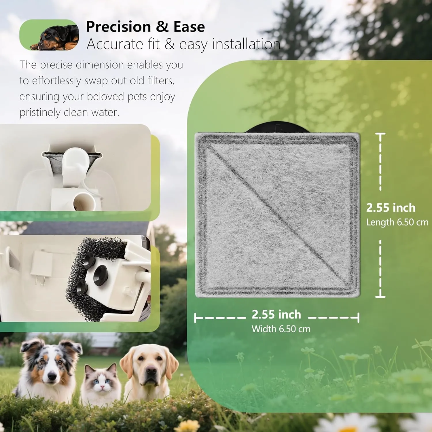 Cat Water Fountain Replacement Charcoal Filter Square Compatible with Petsafe Premier, Ion-X, Outlast Pumpless & Viva Pet Water Fountain, Carbon Filters for Cat and Dog Indoor (BLACK, 12 PACK)