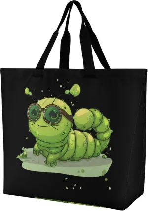 Caterpillar Glasses Insect Bug Reusable Tote Bag Large Capacity Grocery Shopping Bags with Handles