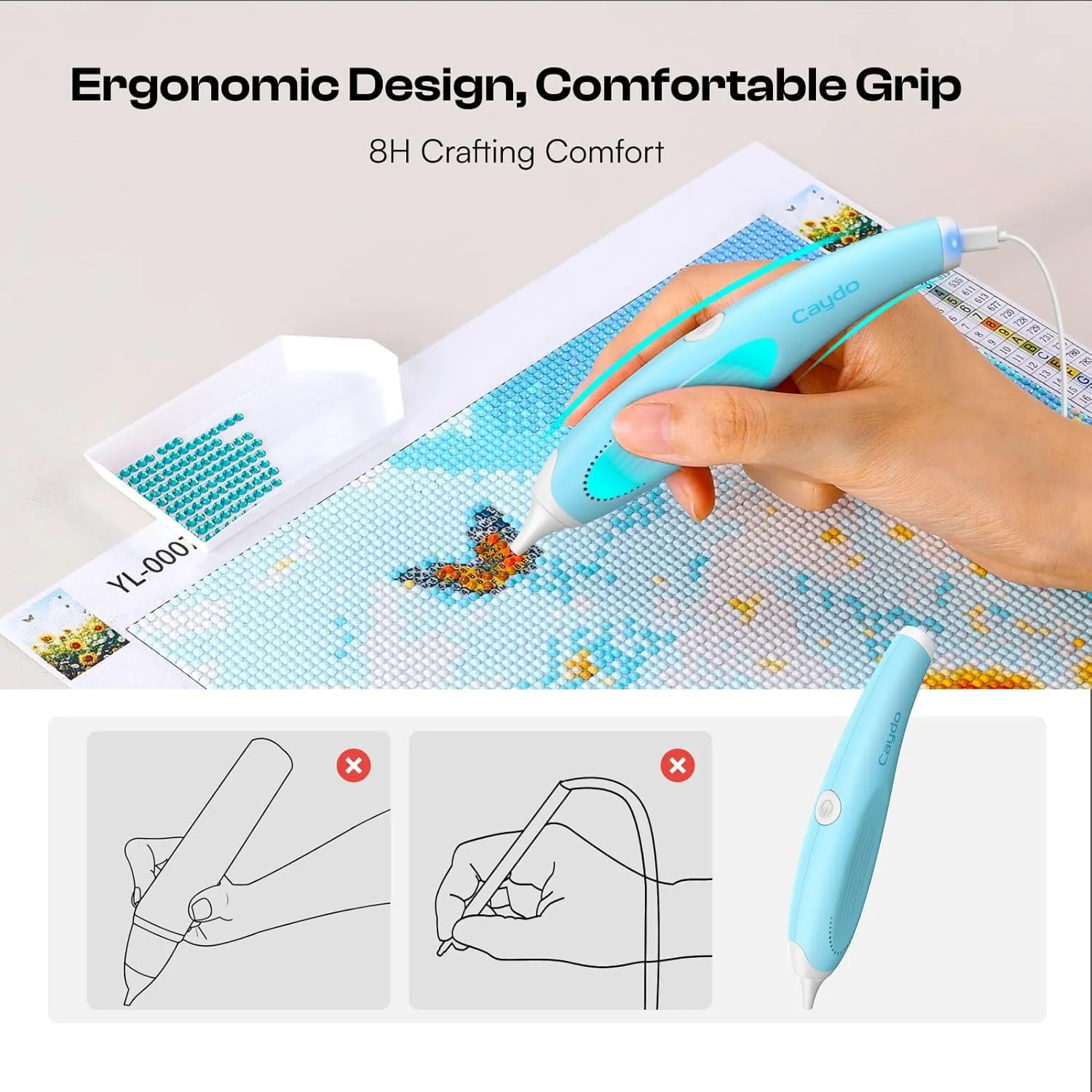 Caydo Wired Electric Diamond Painting Pen (Plug-in Use), E-Painter for Diamond Painting - Ergonomic Vacuum Tool with Multi-Tips, Diamond Art Accessories Tools for Setting Diamonds Without Wax (Blue)