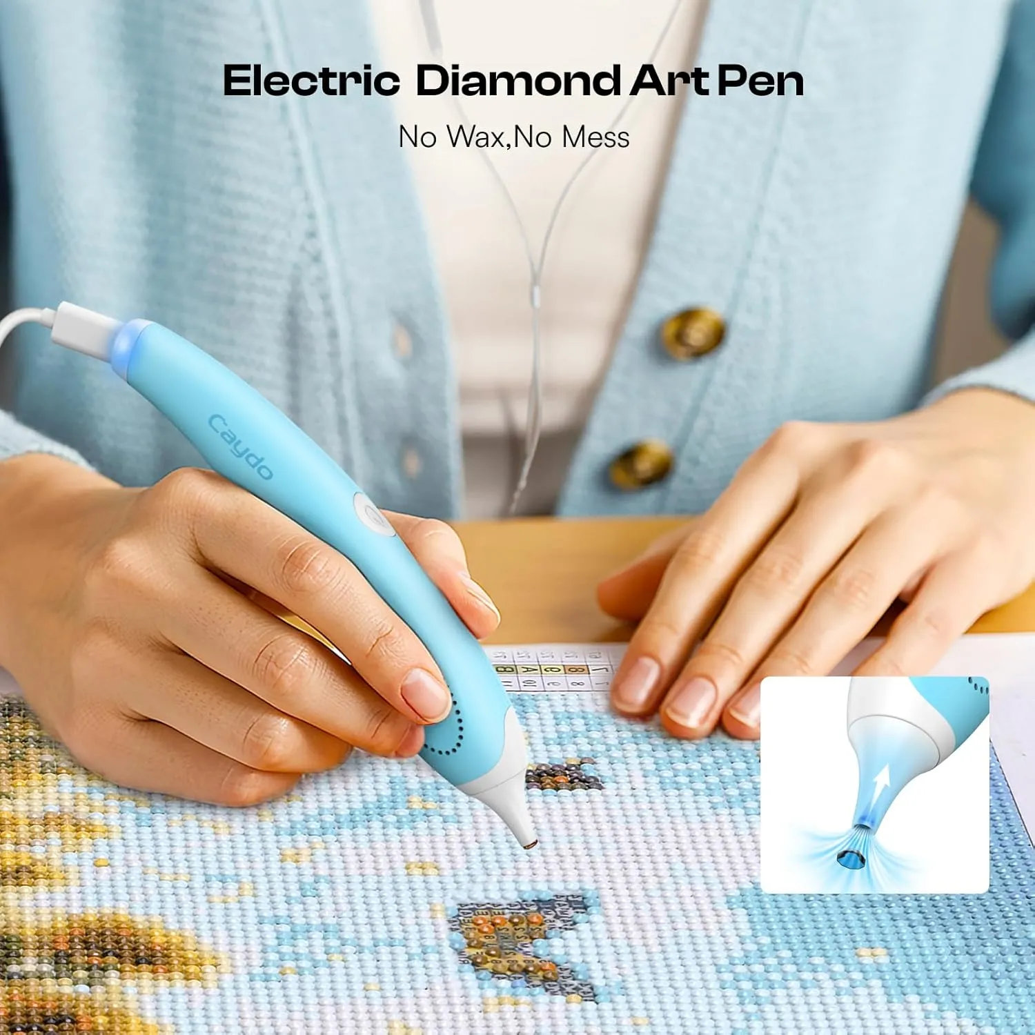 Caydo Wired Electric Diamond Painting Pen (Plug-in Use), E-Painter for Diamond Painting - Ergonomic Vacuum Tool with Multi-Tips, Diamond Art Accessories Tools for Setting Diamonds Without Wax (Blue)