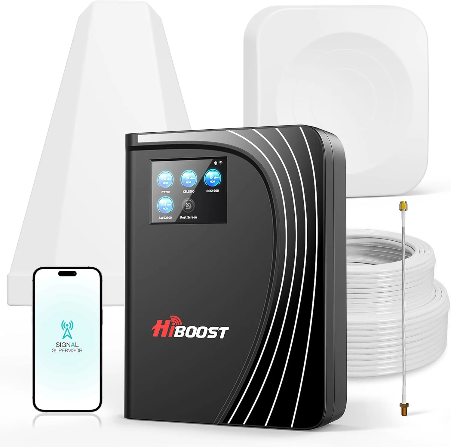 Cell Phone Booster for Home Office, Cover to 8,000 Sq Ft Signal Booster 4G LTE Compatible 5G with LCD Touch Screen 70dB Gain for All U.S. Carriers Verizon, AT&T, T-Mobile, App Support, FCC Approved