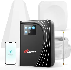 Cell Phone Booster for Home Office, Cover to 8,000 Sq Ft Signal Booster 4G LTE Compatible 5G with LCD Touch Screen 70dB Gain for All U.S. Carriers Verizon, AT&T, T-Mobile, App Support, FCC Approved
