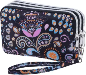 Cellphone Wristlet Wallets for Women Large Capacity Clutch Purse 3 Zipper Compartments 6 Card Slots Anti-water Handbag