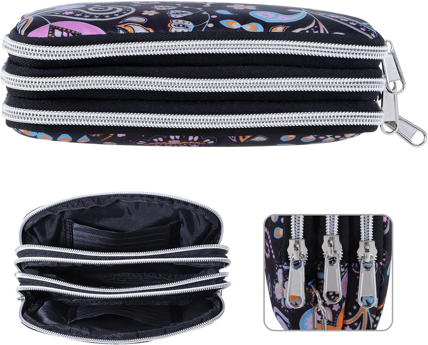 Cellphone Wristlet Wallets for Women Large Capacity Clutch Purse 3 Zipper Compartments 6 Card Slots Anti-water Handbag