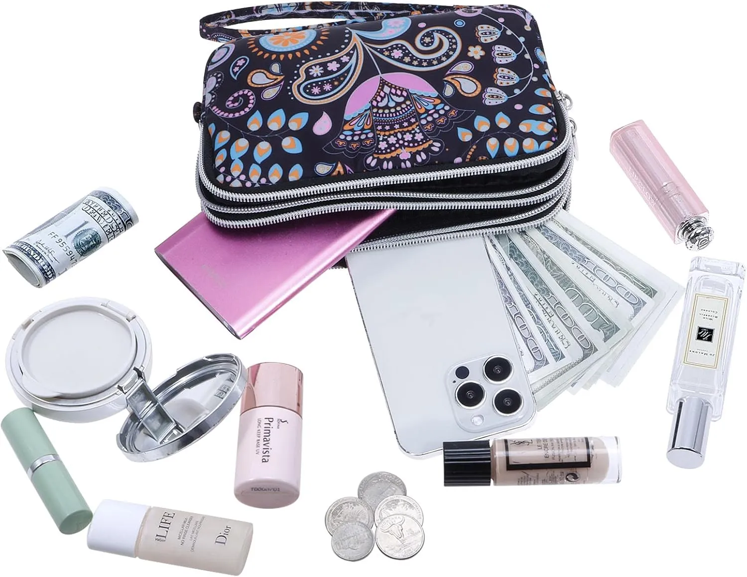 Cellphone Wristlet Wallets for Women Large Capacity Clutch Purse 3 Zipper Compartments 6 Card Slots Anti-water Handbag