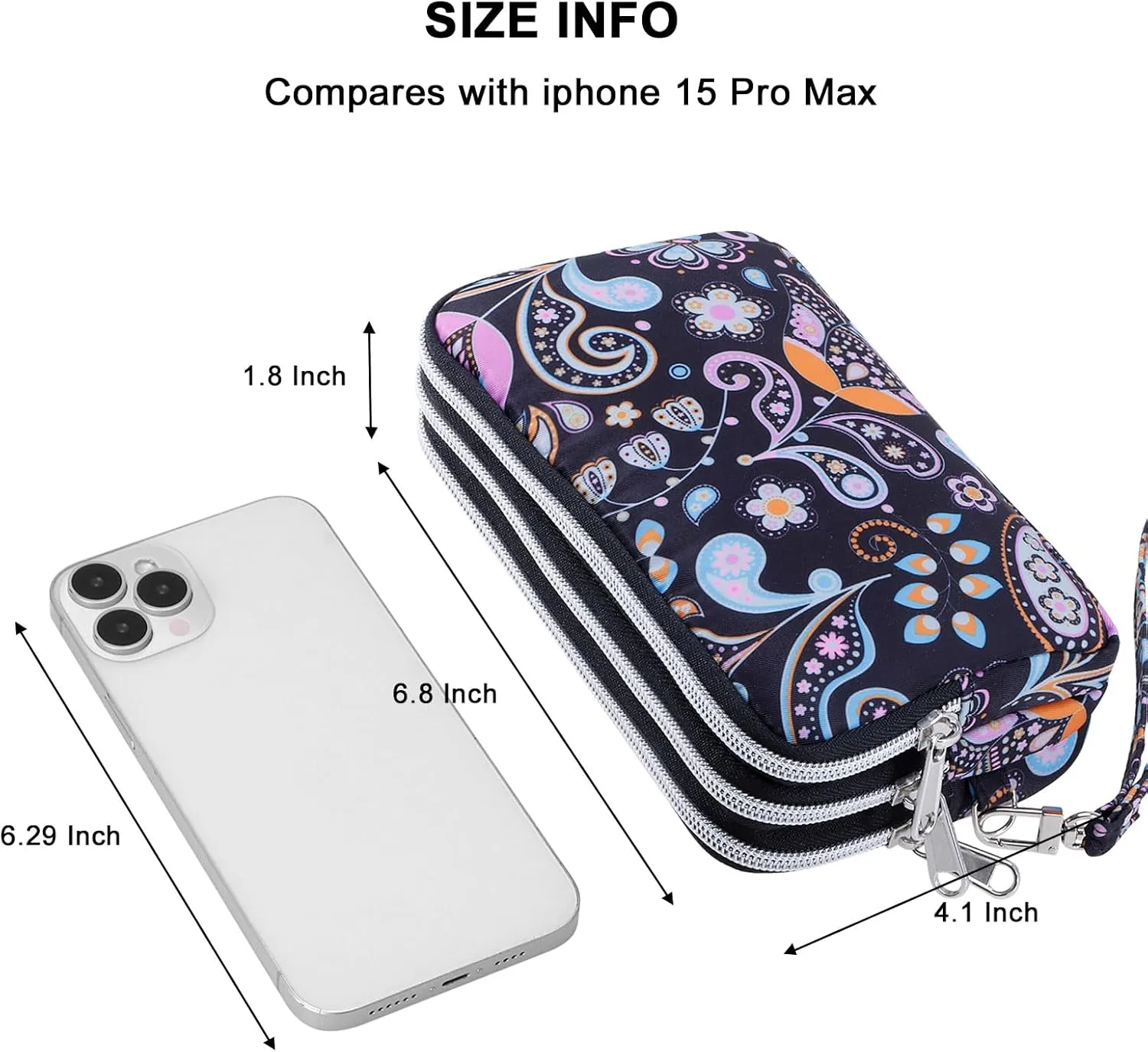Cellphone Wristlet Wallets for Women Large Capacity Clutch Purse 3 Zipper Compartments 6 Card Slots Anti-water Handbag