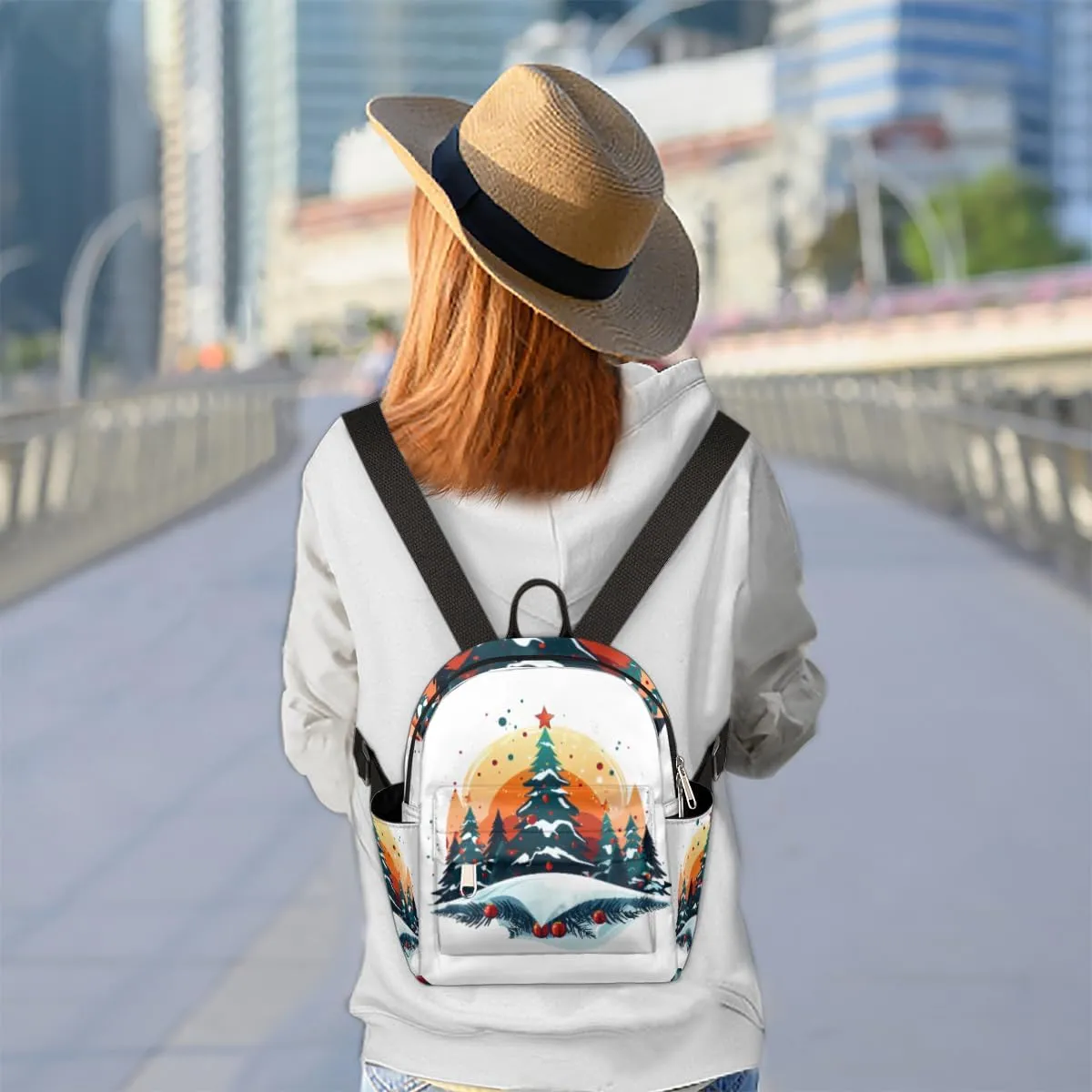 cfpolar Mini Backpack Purse for Women, Art Style Christmas Theme Small Backpack Multi Functional Casual Daypack Soft Shoulder Bag Handbags for Ladies Travel Work