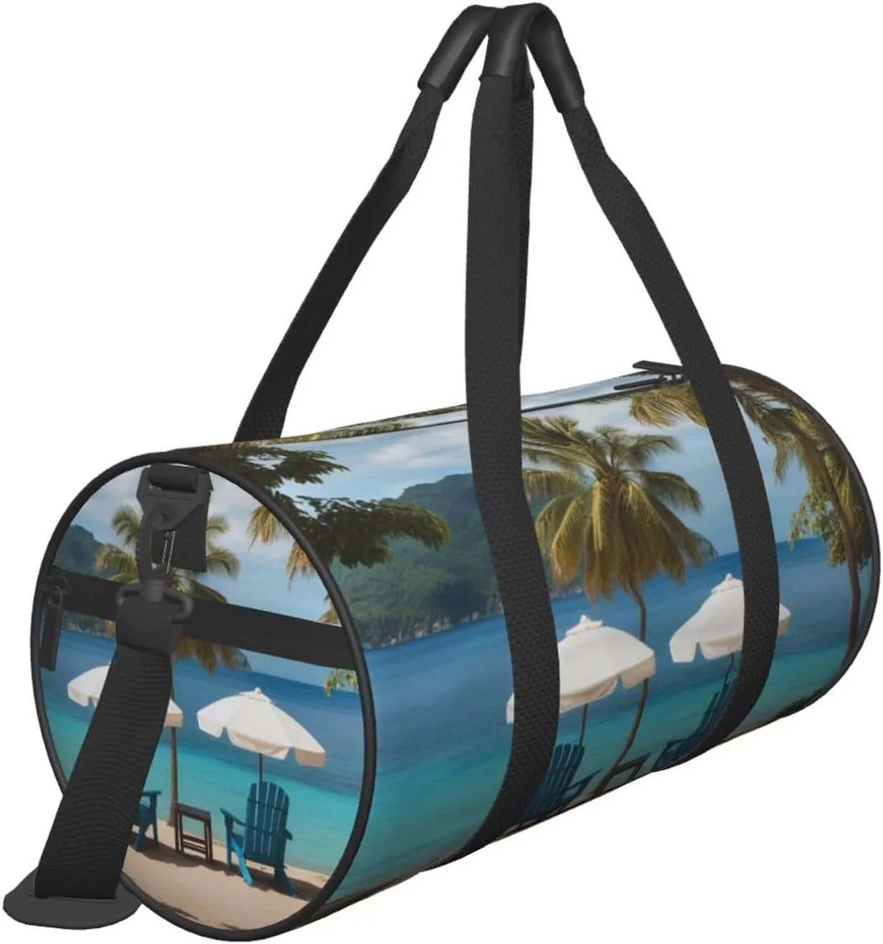 Chairs Beside The Blue Sea Sky Printed Travel Bag,Round Personal Item Storage bag,Foldie Duffel Bag for Traveling Vacation,Fitness,Sports
