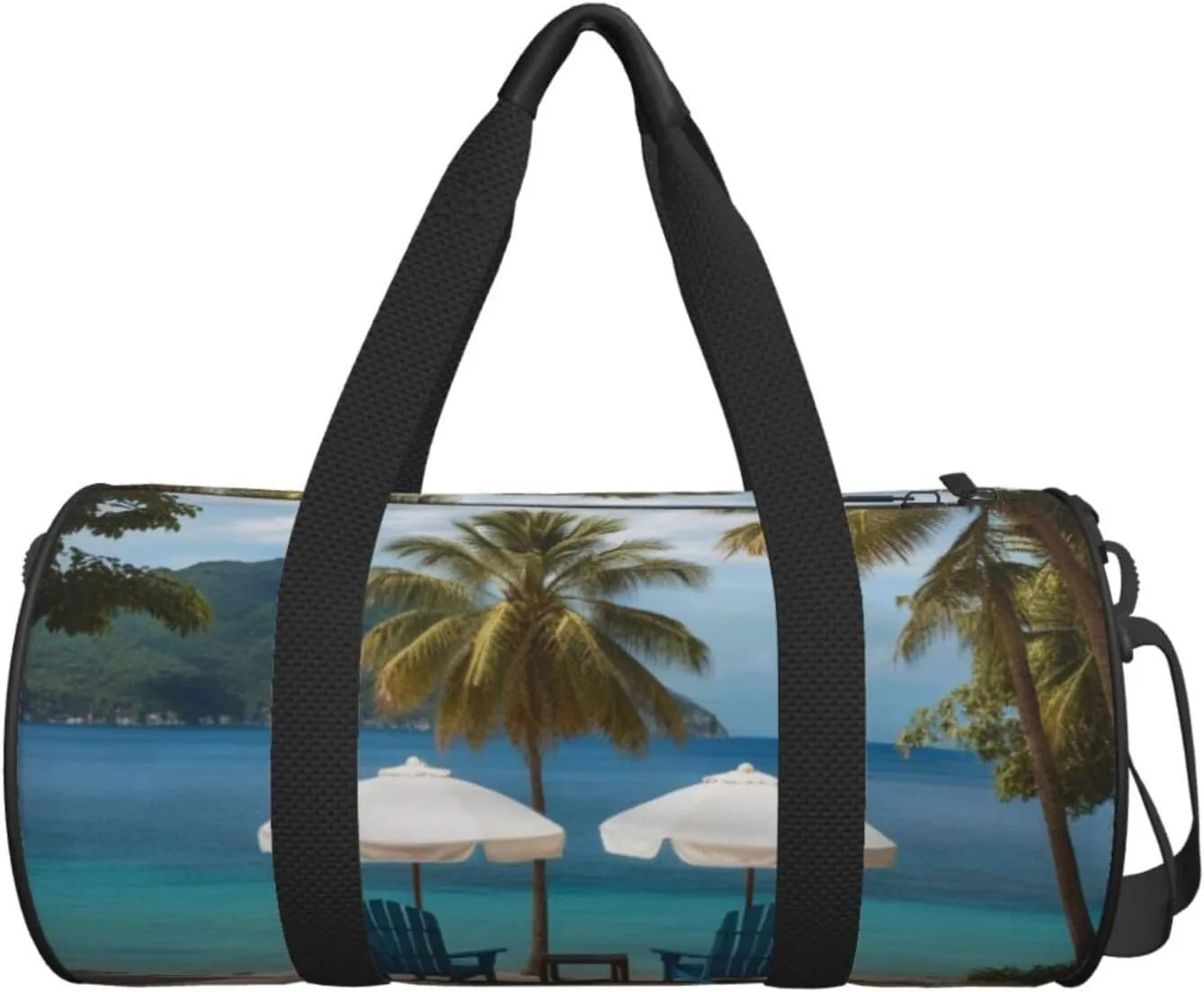 Chairs Beside The Blue Sea Sky Printed Travel Bag,Round Personal Item Storage bag,Foldie Duffel Bag for Traveling Vacation,Fitness,Sports