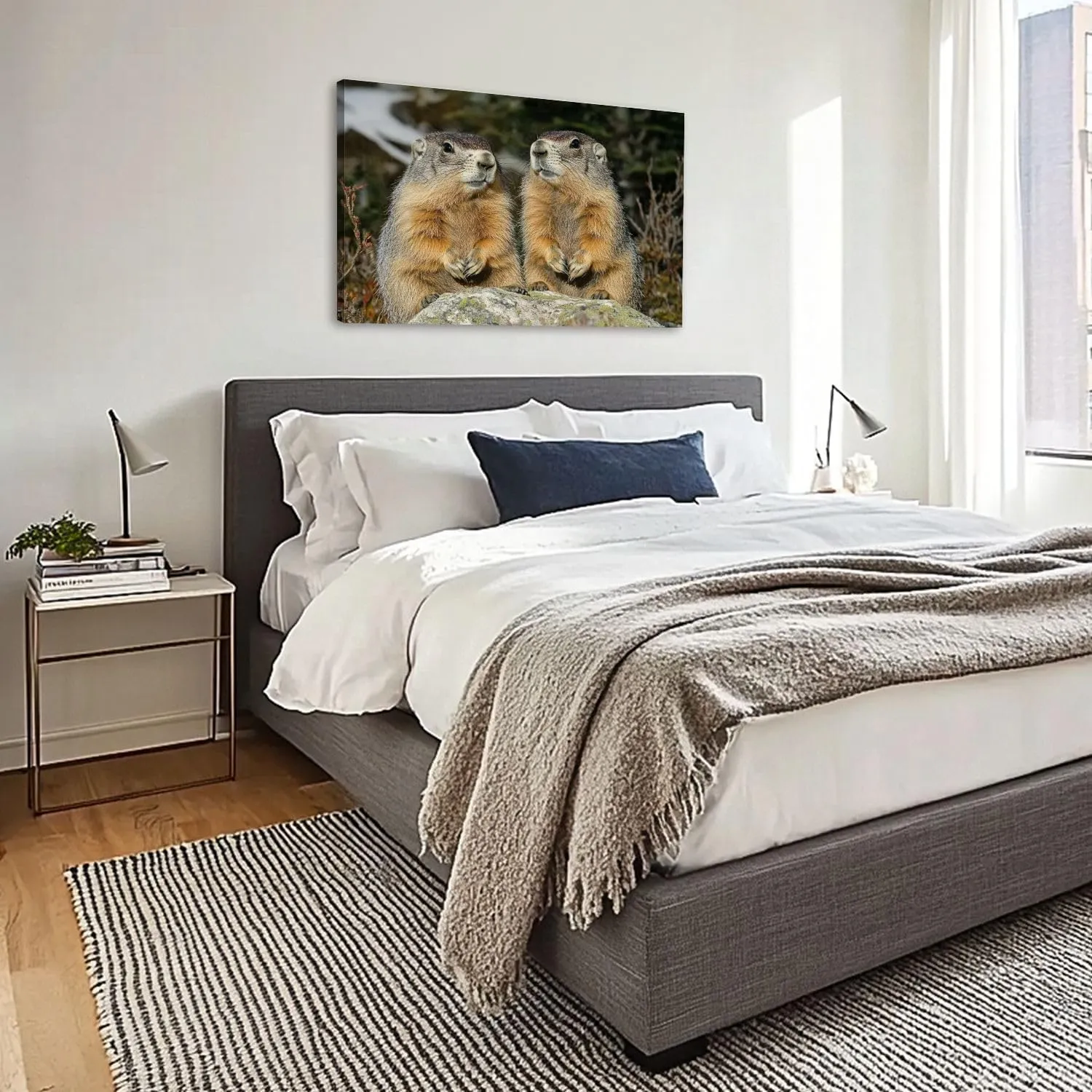 CHAUSSUREBAR Large Canvas Wall Art Alpine Marmot marmota marmota Adults standing Rocks Alps South East Canvas Art Prints Pictures Wall Decor Living Room Wall Paintings for Bedroom Bathroom 24" x 35"