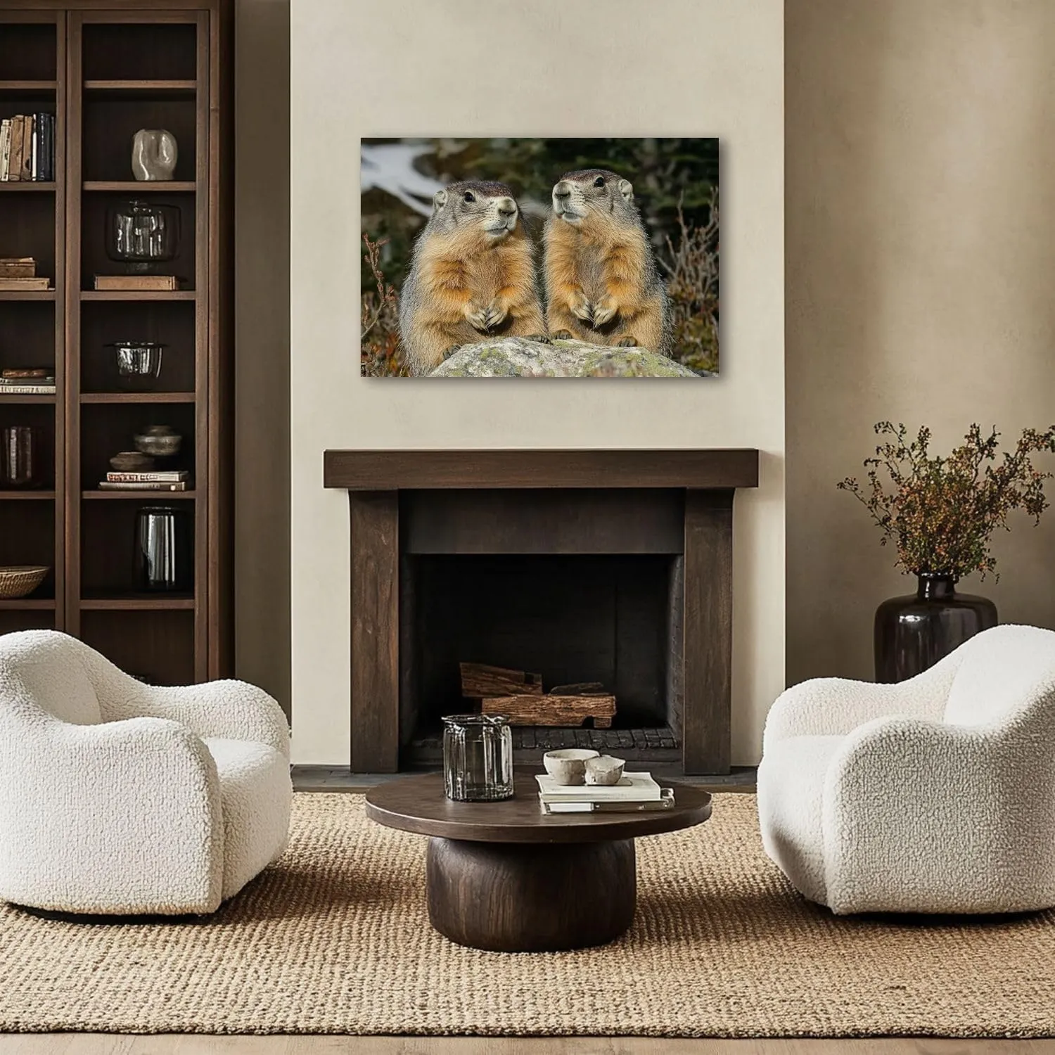 CHAUSSUREBAR Large Canvas Wall Art Alpine Marmot marmota marmota Adults standing Rocks Alps South East Canvas Art Prints Pictures Wall Decor Living Room Wall Paintings for Bedroom Bathroom 24" x 35"