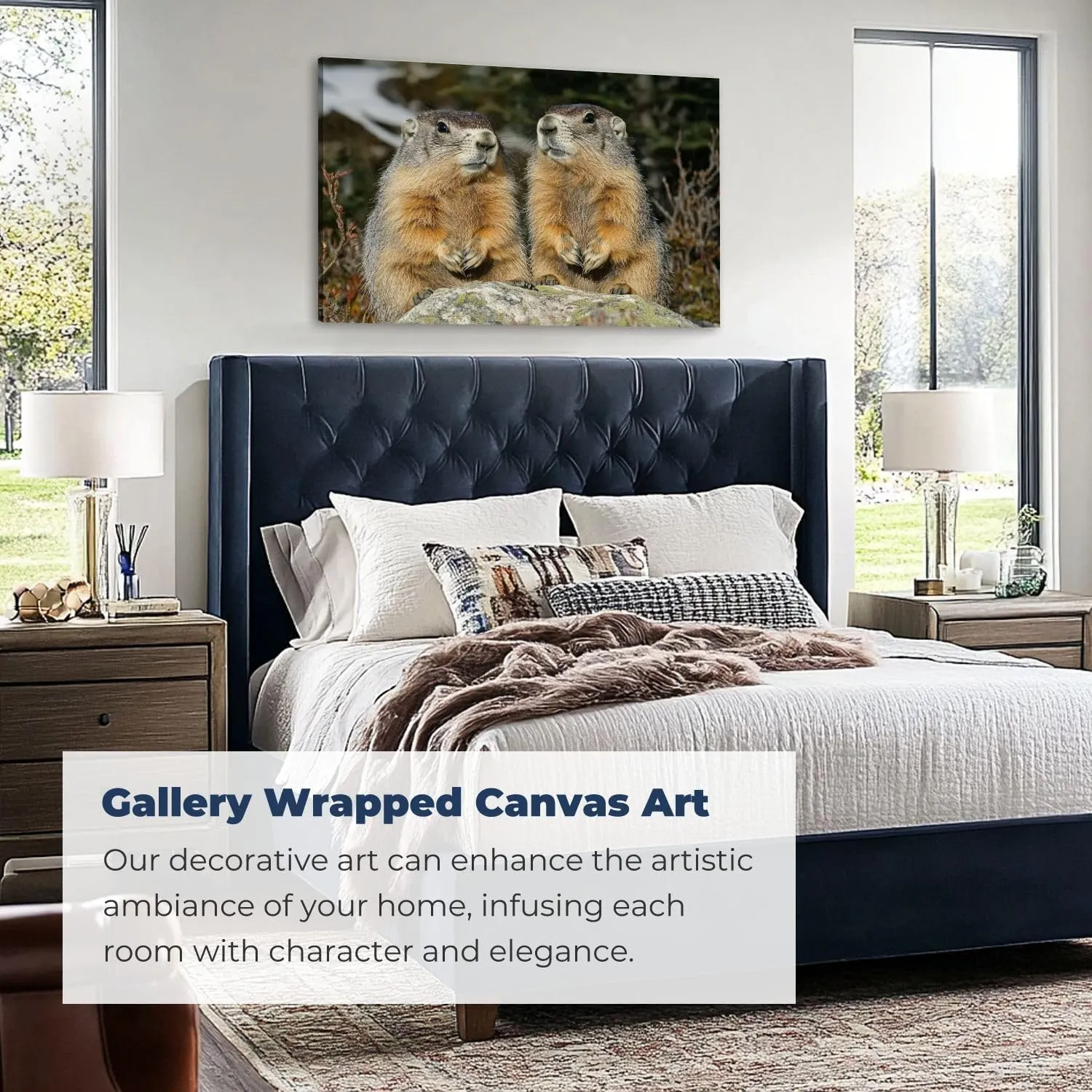 CHAUSSUREBAR Large Canvas Wall Art Alpine Marmot marmota marmota Adults standing Rocks Alps South East Canvas Art Prints Pictures Wall Decor Living Room Wall Paintings for Bedroom Bathroom 24" x 35"