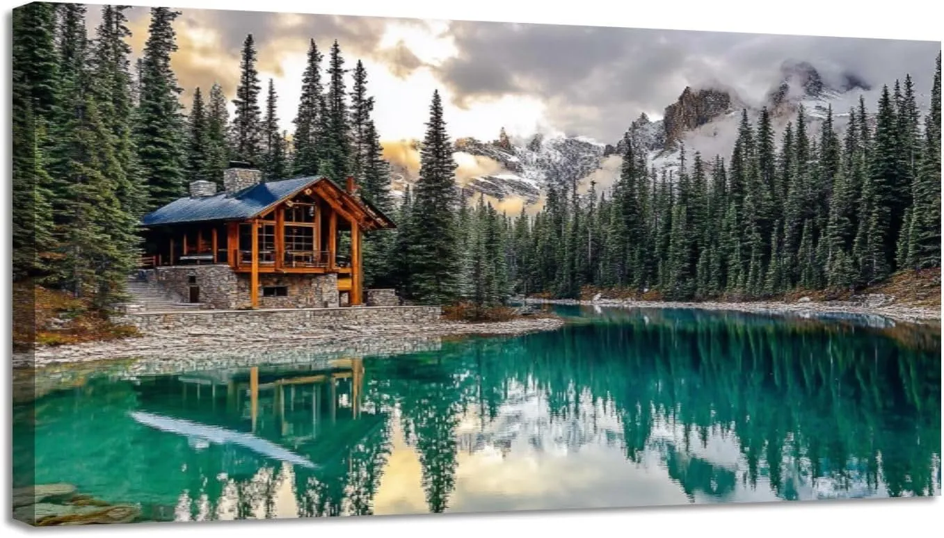 CHAUSSUREBAR Large Canvas Wall Art The lodge Emerald Lake after light snow fall Canvas Art Prints Pictures Wall Decor Living Room Wall Paintings for Bedroom Bathroom 20" x 40"