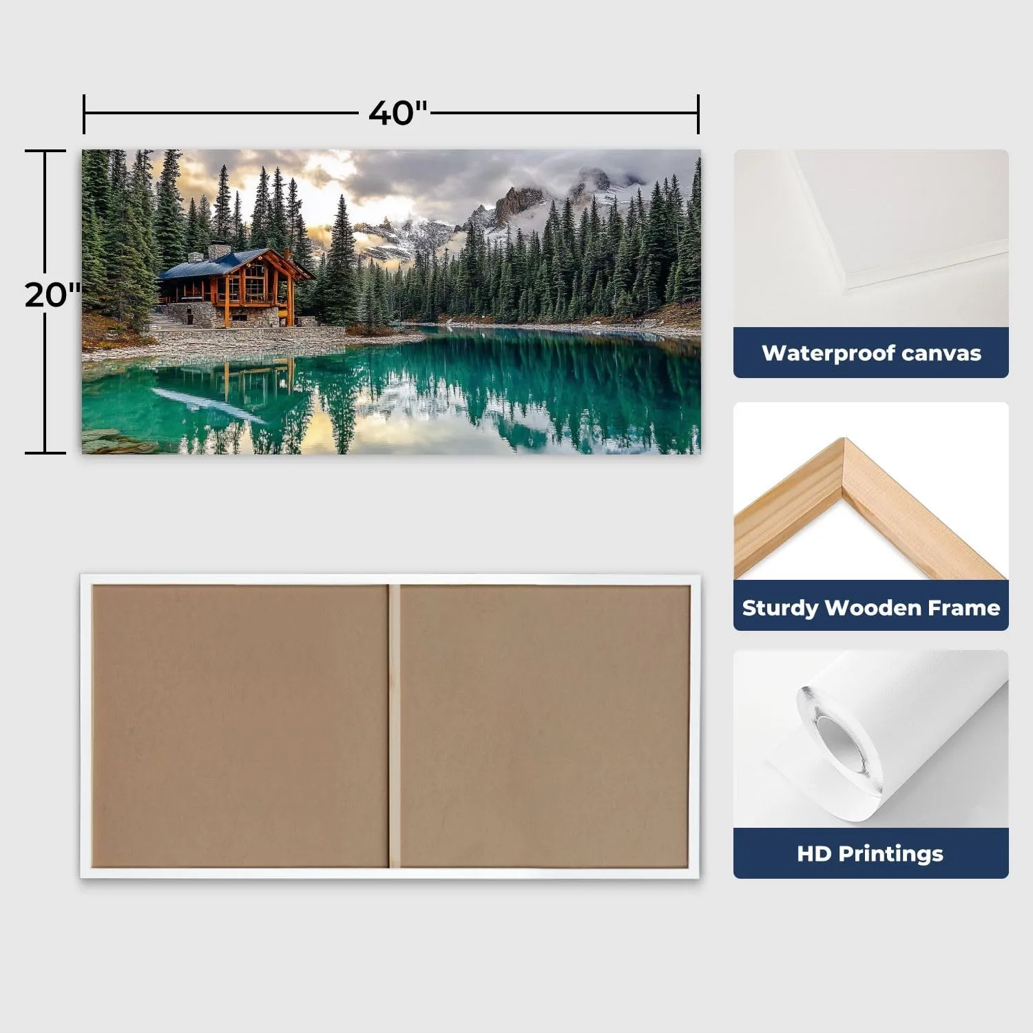 CHAUSSUREBAR Large Canvas Wall Art The lodge Emerald Lake after light snow fall Canvas Art Prints Pictures Wall Decor Living Room Wall Paintings for Bedroom Bathroom 20" x 40"