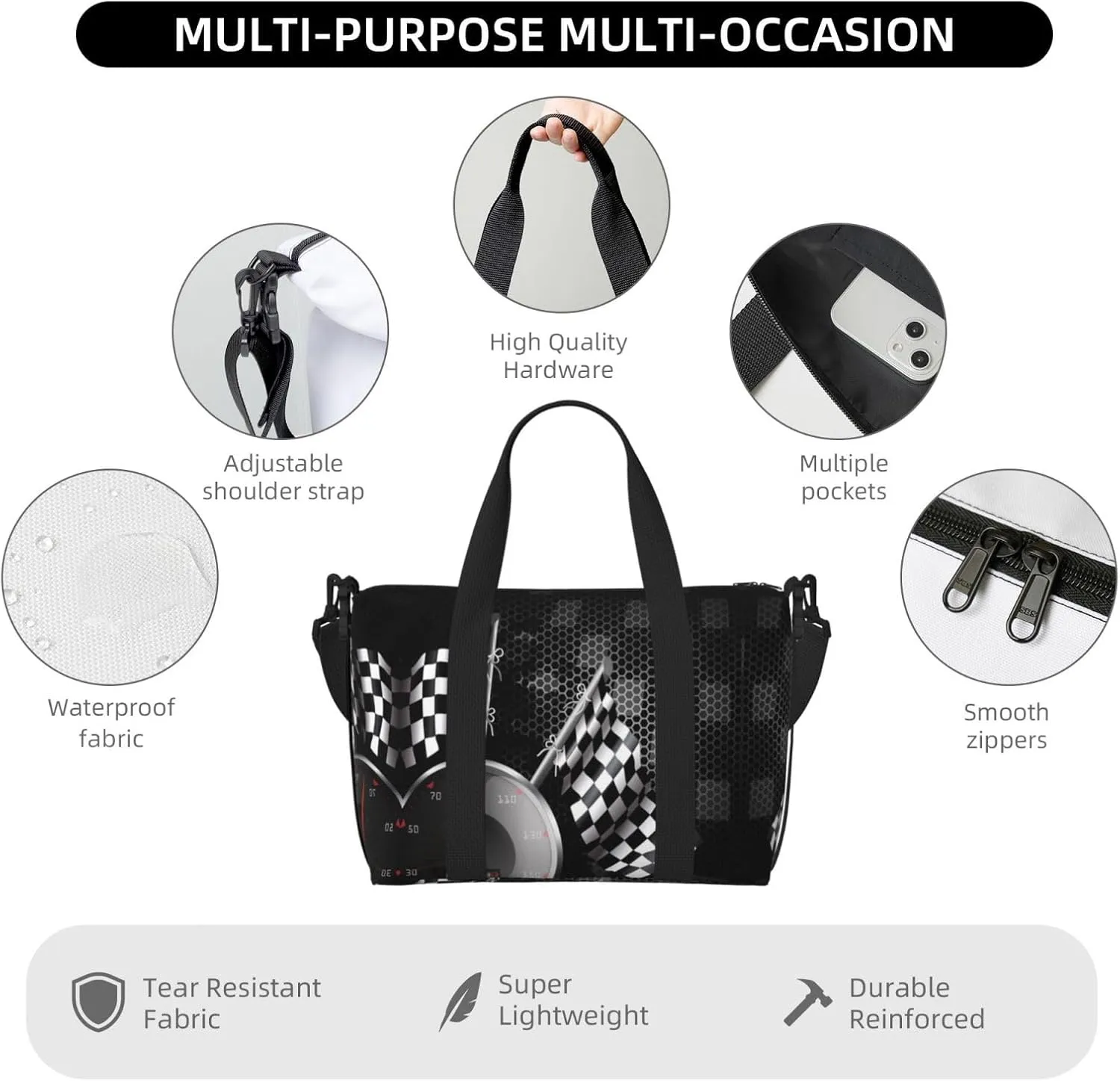 Checkered Flag Racing Hand Travel Bag For Men Women,Stylish Handheld Crossbody Travel Bag For Business Leisure Trave