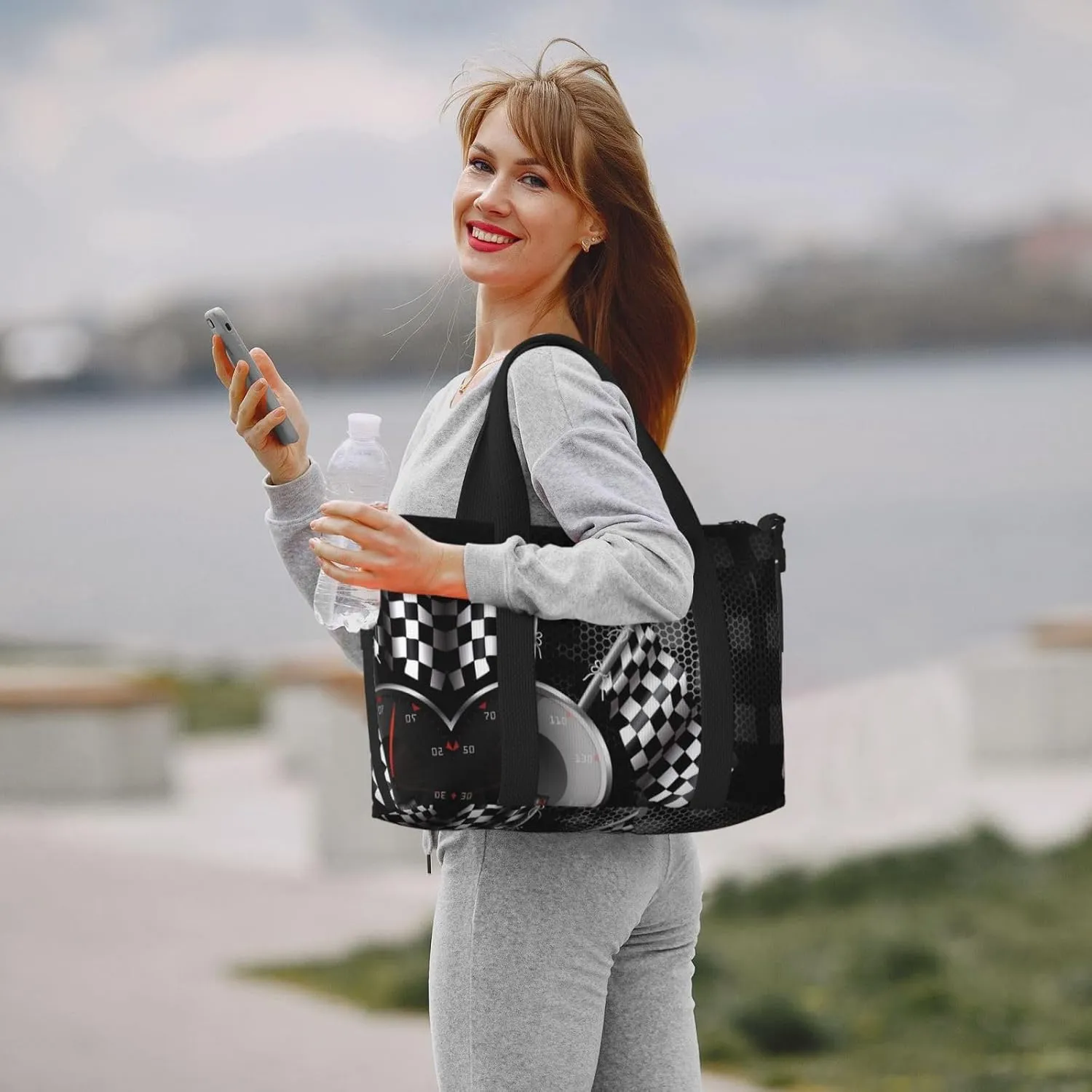 Checkered Flag Racing Hand Travel Bag For Men Women,Stylish Handheld Crossbody Travel Bag For Business Leisure Trave