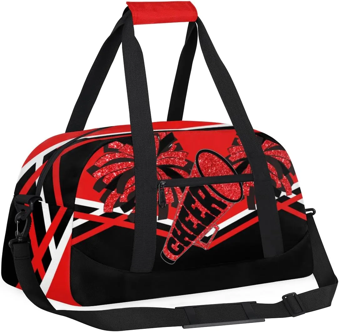 Cheerleading Bag Sport Duffle Bag, Gym Cheer Sports Dance Ballet Duffel Weekender Bags Travel Swimming Red Black Design