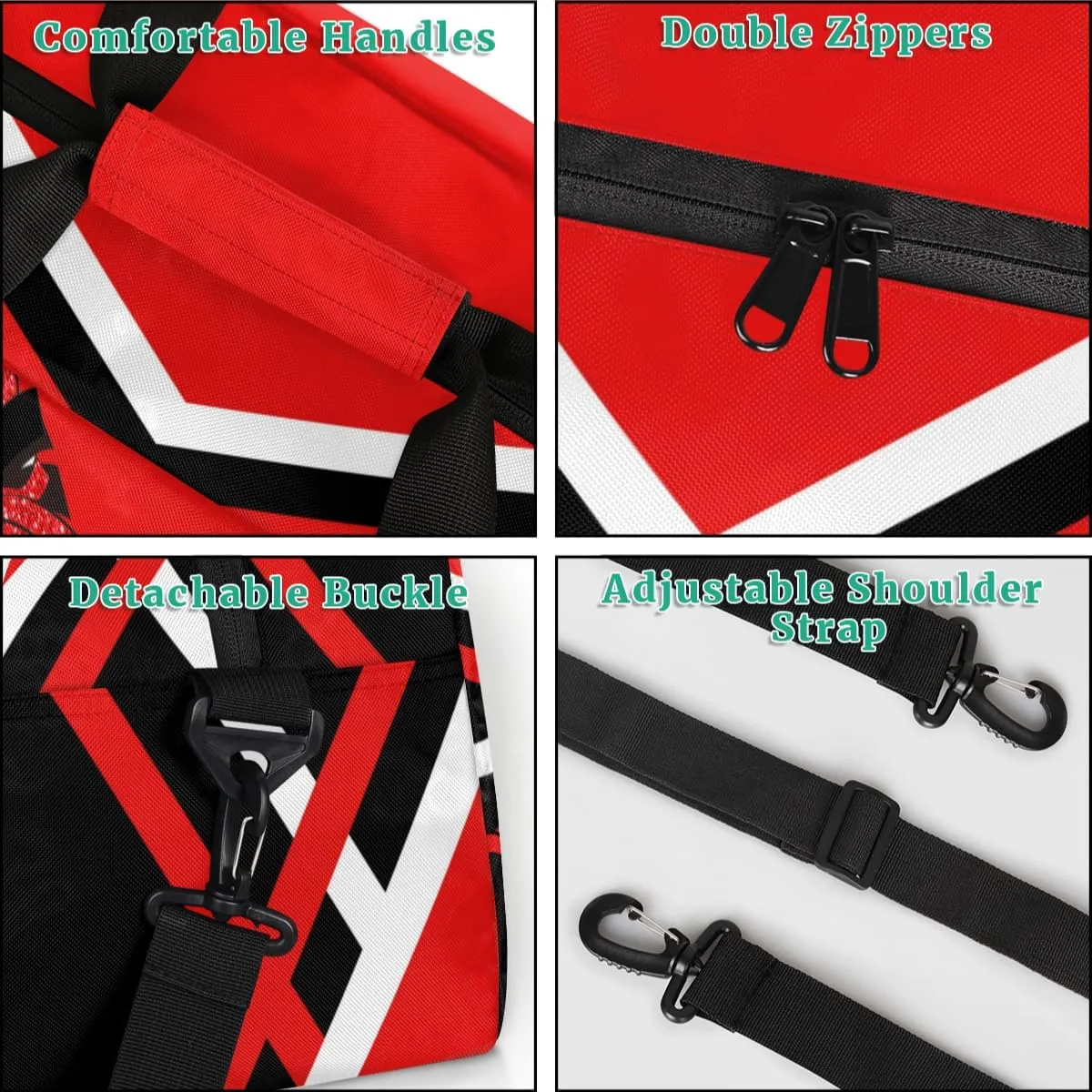 Cheerleading Bag Sport Duffle Bag, Gym Cheer Sports Dance Ballet Duffel Weekender Bags Travel Swimming Red Black Design