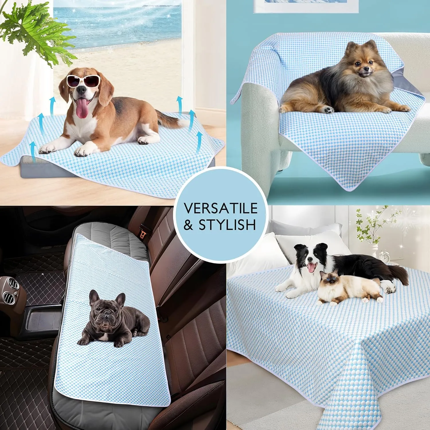 Chicute Cooling Dog Blanket for Sofa - 50x60 Waterproof Pet Blankets for Dog Bed Cover, Slip-Resistant Throw Blanket for Couch Protector, Washable Furniture Cover for Dogs, Cats, Pearl Blue