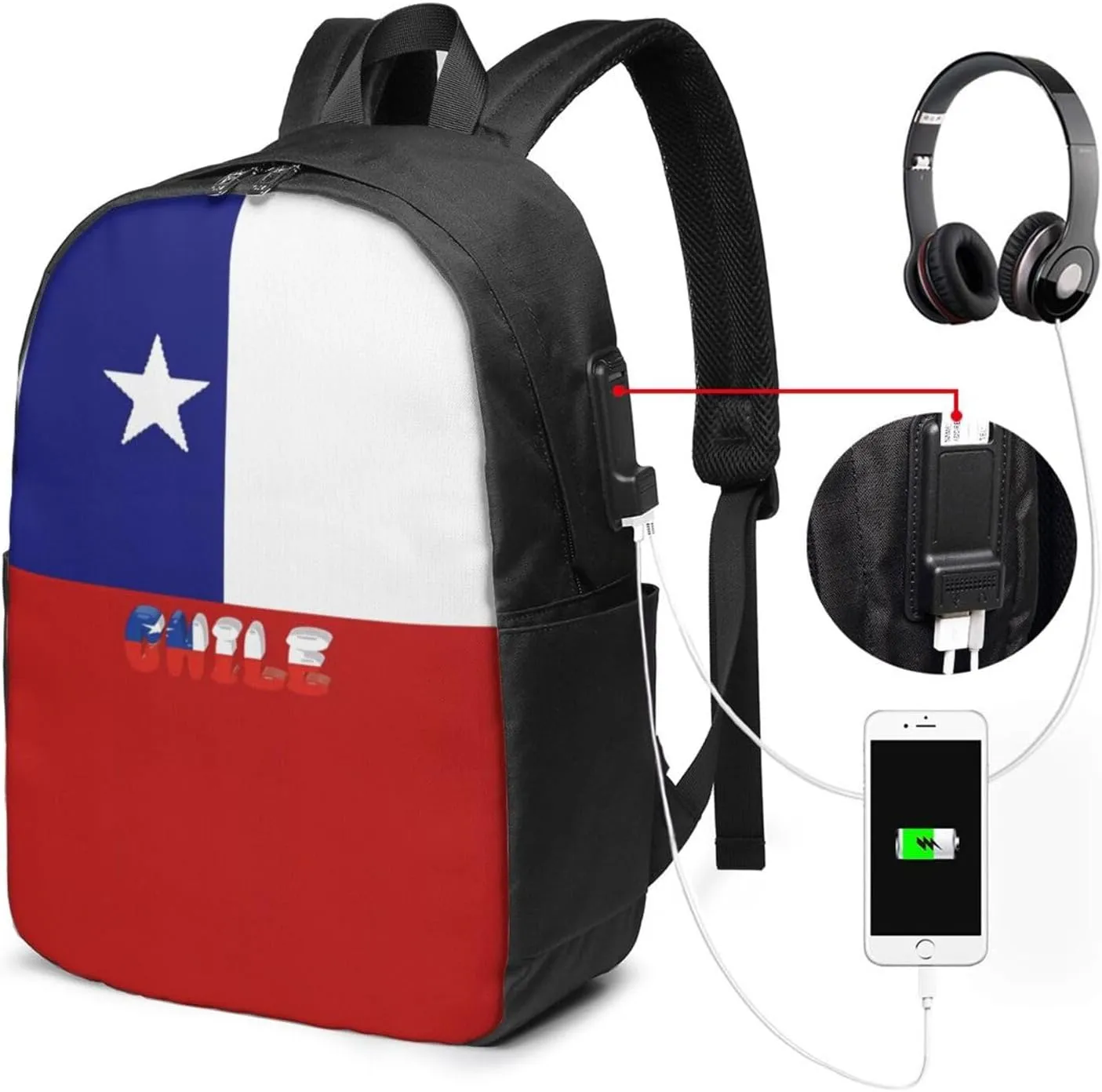 Chile Chilean Flag Laptop Backpacks Travel Backpack Casual Business Daypack Sport Rucksack Computer Bag Fits up to 17 Inch Notebook with USB Port