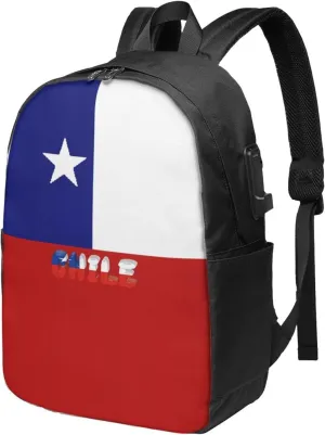 Chile Chilean Flag Laptop Backpacks Travel Backpack Casual Business Daypack Sport Rucksack Computer Bag Fits up to 17 Inch Notebook with USB Port