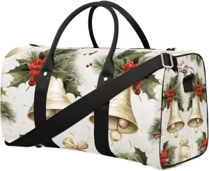 Christmas Ball Pine Leaf Travel Duffel Bag for Women Men Waterproof Foldable Overnight Weekender Bag Large Capacity Sports Gym Bag