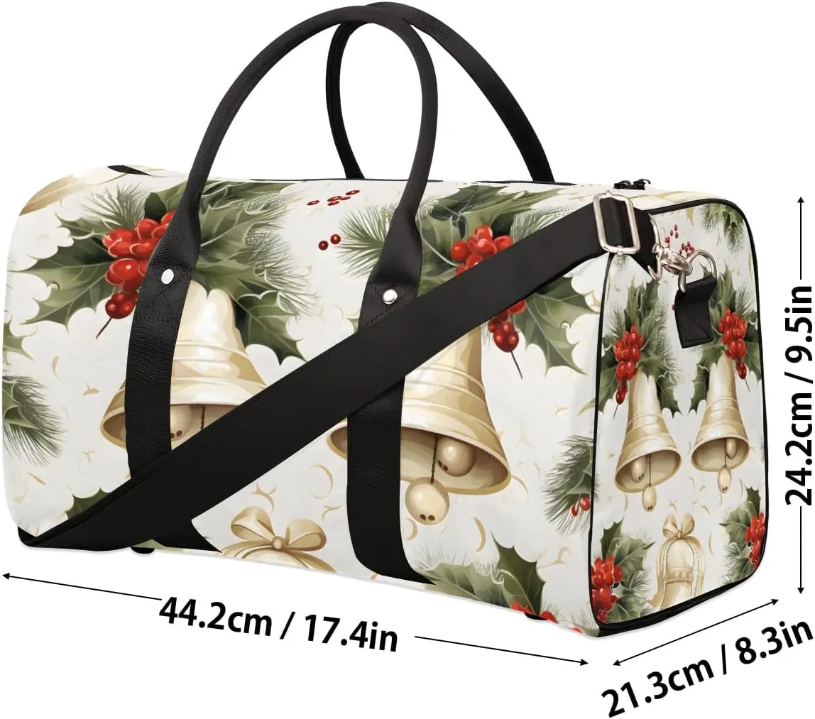 Christmas Ball Pine Leaf Travel Duffel Bag for Women Men Waterproof Foldable Overnight Weekender Bag Large Capacity Sports Gym Bag