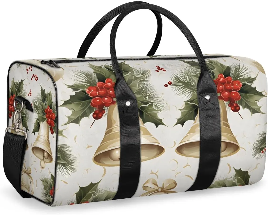 Christmas Ball Pine Leaf Travel Duffel Bag for Women Men Waterproof Foldable Overnight Weekender Bag Large Capacity Sports Gym Bag