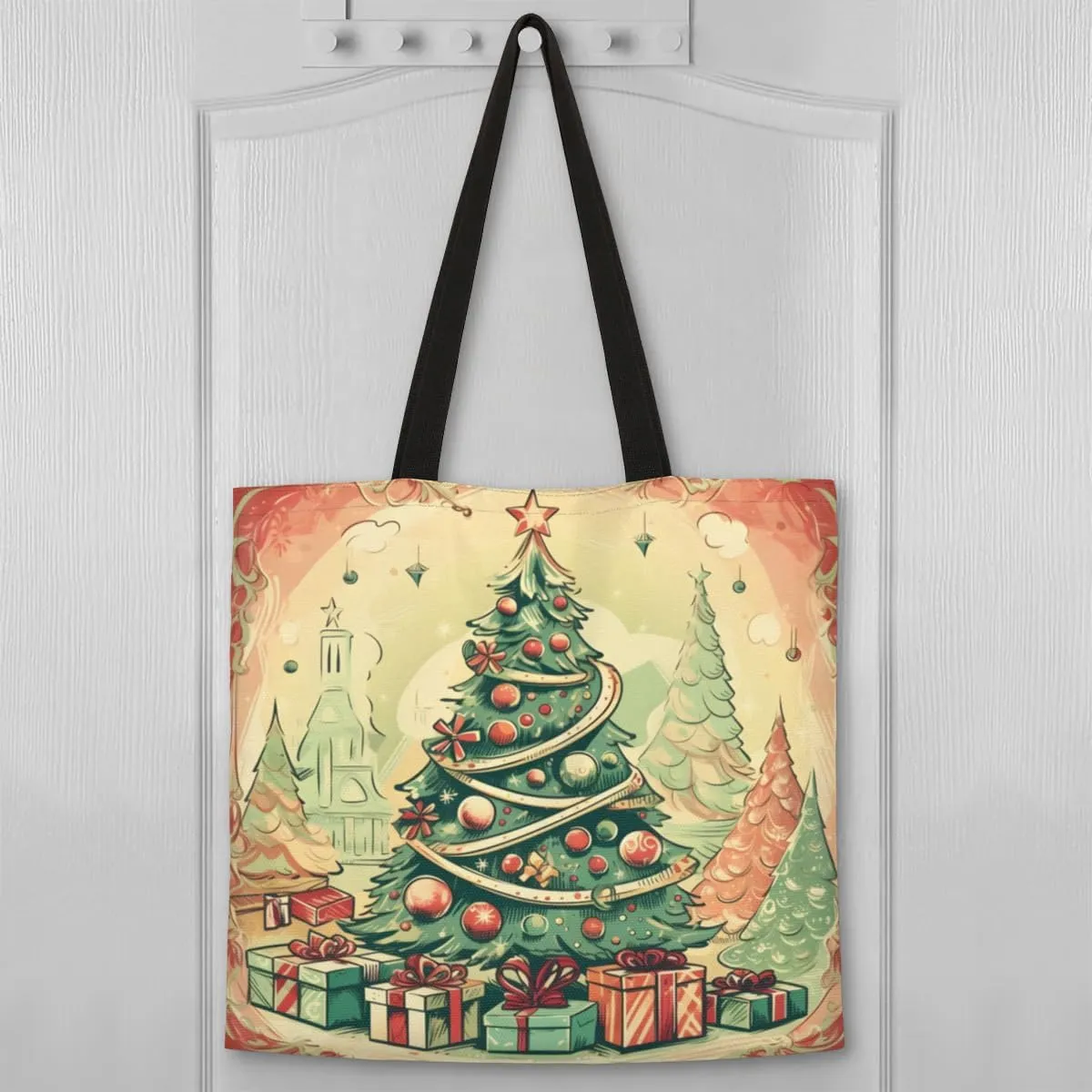 Christmas Candlelight Dinner Canvas Tote Bag for Women Men Stylish Tote Handbag Shoulder Bag Reusable Grocery Bag