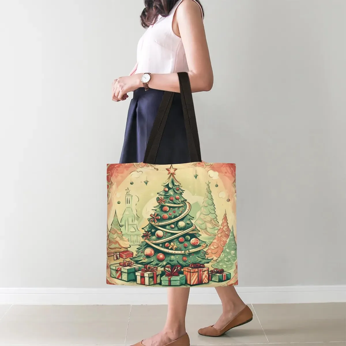 Christmas Candlelight Dinner Canvas Tote Bag for Women Men Stylish Tote Handbag Shoulder Bag Reusable Grocery Bag