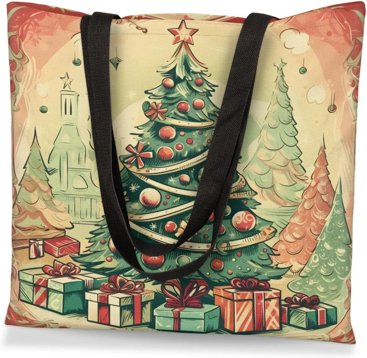 Christmas Candlelight Dinner Canvas Tote Bag for Women Men Stylish Tote Handbag Shoulder Bag Reusable Grocery Bag
