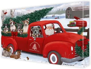 Christmas Express Red Truck with American Staffordshire Dogs Canvas Wall Art - Premium Quality Ready to Hang Room Decor - Pecan Floating Framed 16" x 16"