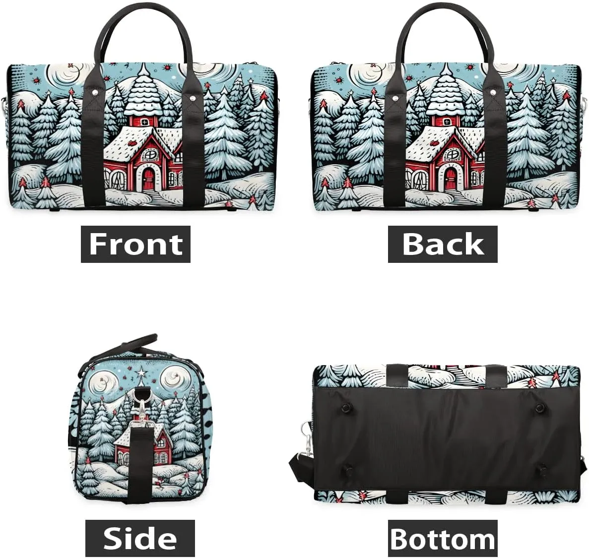 Christmas Village House Travel Duffel Bag for Women Men Waterproof Foldable Overnight Weekender Bag Large Capacity Sports Gym Bag