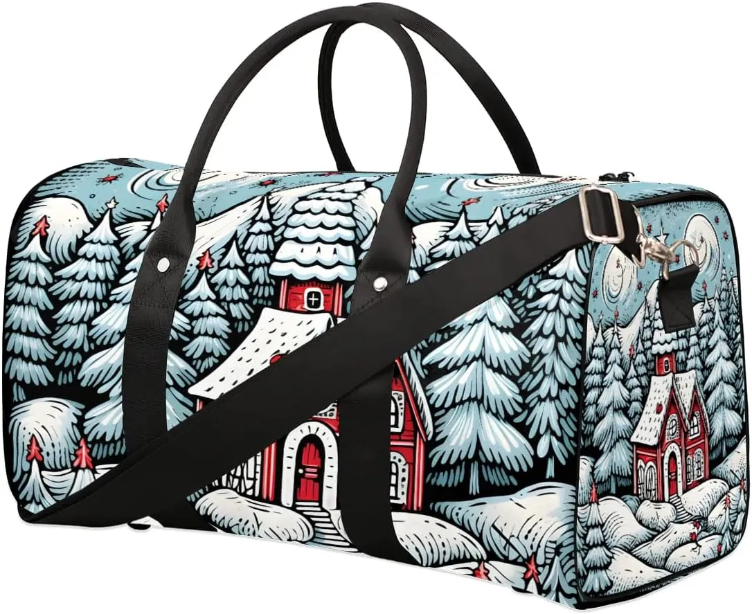 Christmas Village House Travel Duffel Bag for Women Men Waterproof Foldable Overnight Weekender Bag Large Capacity Sports Gym Bag